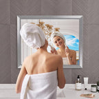 Amorho Bathroom Mirror Silver, 40x32 Inch Thick Metal Framed Wall Mirrors for Over Sink, Brushed Nickel Mirror Perfect for Bedroom, Living Room, Entryway, Rectangle (Horizontal/Vertical).
