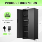 INTERGREAT Storage Cabinet with Doors and Shelves, Metal Garage Storage Cabinets with Lock, Black Lockable Steel Supply Cabinet for Home Office, Warehouse