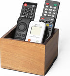 Remote Control Holder Caddy,Farmhouse Acacia Wood TV Remote Holder, Vintage Desk Caddy, Remote Organizer for Table (Brown for 3+ Remote Controls)