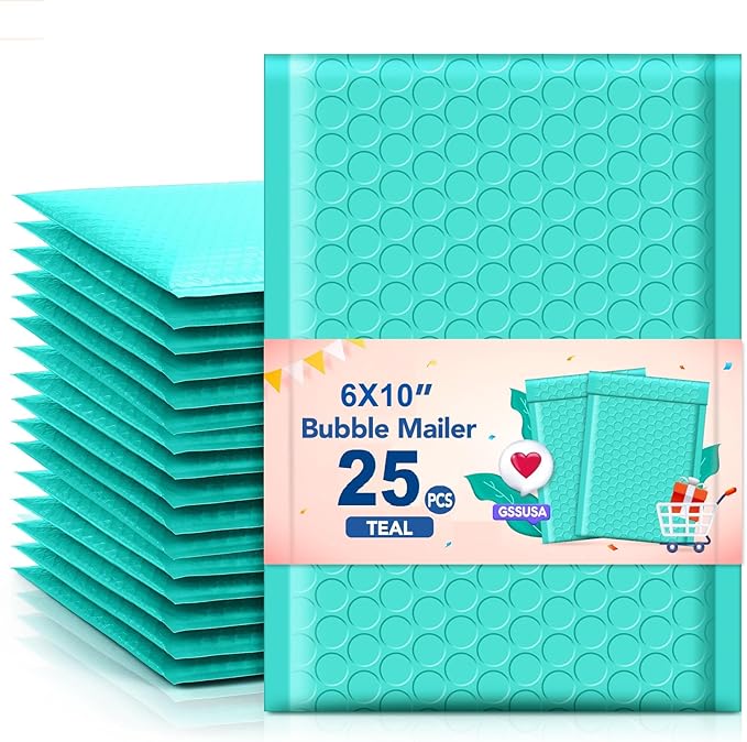 GSSUSA Bubble Mailers 6x10 Padded Envelopes 25 Pack Small Bubble Mailer Shipping Bag Bulk Pack Self Seal Bubble Envelope for Mailing, Packing Business Supplies, Teal 25 Pack