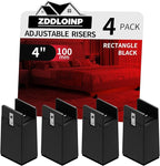 Bed Risers with Adjustable Screw Clamp, Fits Thickness of Furniture Frame from 0 to 1.5 Inch, Furniture Risers 4 Inch Heavy Duty Risers for Table Cabinet Support up to 5000lbs (4Pack, Black)