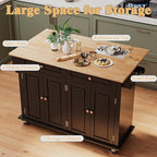 51.2'' Rolling Kitchen Island Cart with Drop Leaf Countertop, Kitchen Carts on Wheels with Storage, 2 Drawers, Towel Rack Island for Dining Room, Black