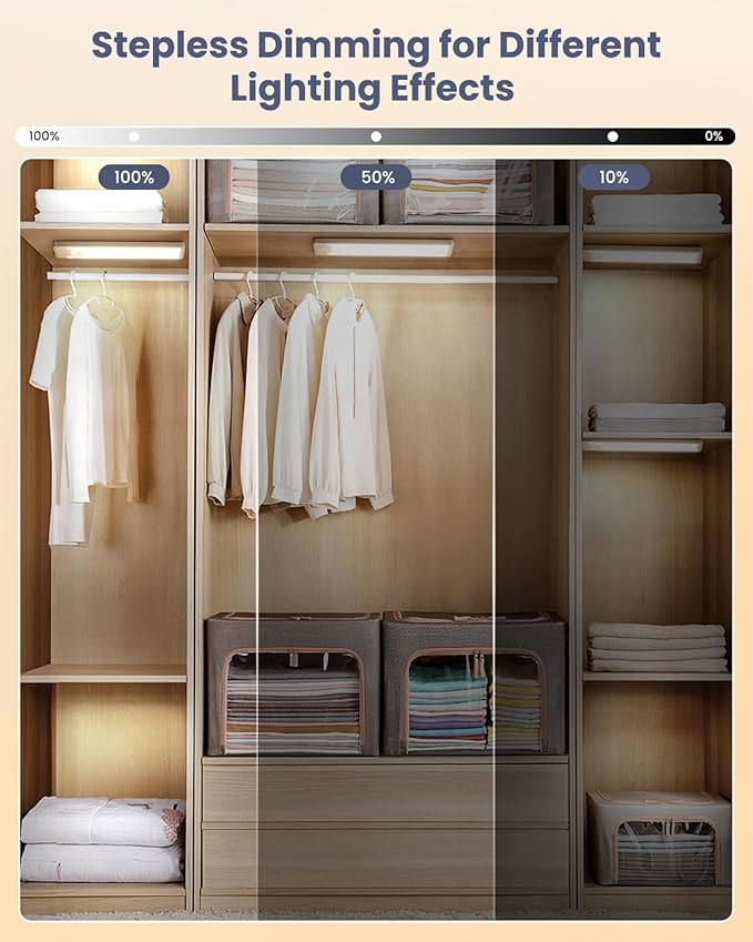 Pak 16 Inch Under Counter Cabinet Lighting, 83 LED Battery Operated Motion Sensor Light, Dimmable Closet Lights, USB Rechargeable, Wireless Magnetic Under Counter Light for Kitchen, Bathroom, 2 Packs