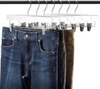 AMKUFO 20pcs Wooden Pants Hangers Solid Pants Hangers with Adjustable Clips 14 Inch White Wood Skirt Hangers Trousers Bottom Hangers with Non-Slip Clips and 360° Swivel Hook