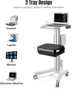 AW Medical Mobile Laptop Cart Rolling PC Stand Ultrasound Imaging Cart Computer Workstation on Wheels with Handle 220 Lbs Capacity CPU Printer Power Strip Holder for Dentistry Clinic Lap Hospital