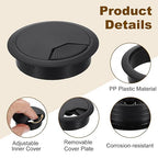 uxcell 6 Pcs 80mm (3.15 Inch) Desk Grommet, Plastic Cable Hole Cover, Wire Cord Cable Organizer for Home Office Computer Desk Cabinet, Black