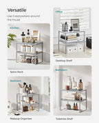 SONGMICS Spice Racks, Set of 2 Metal Cabinet Shelf Organizers, Countertop Organizers, Shelf Risers, Stackable, Expandable, Silver UKCS01SV