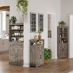 Farmhouse Storage Cabinet with Barn Doors and Open Shelf, Kitchen Pantry with Storage, Coffee Bar Station, Freestanding Cupboard Hutch Cabinet for Kitchen, Dinning Room, Livingroom, Grey