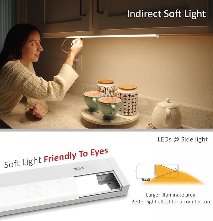 LED Under Cabinet Lighting Hardwired or Plug in, 32 Inch 16W, Dimmable 5 Color 2700K/3000K/3500K/4000K/5000K, Linkable Eyes Care Design Counter Lights for Kitchen, Sink, ETL Listed, White