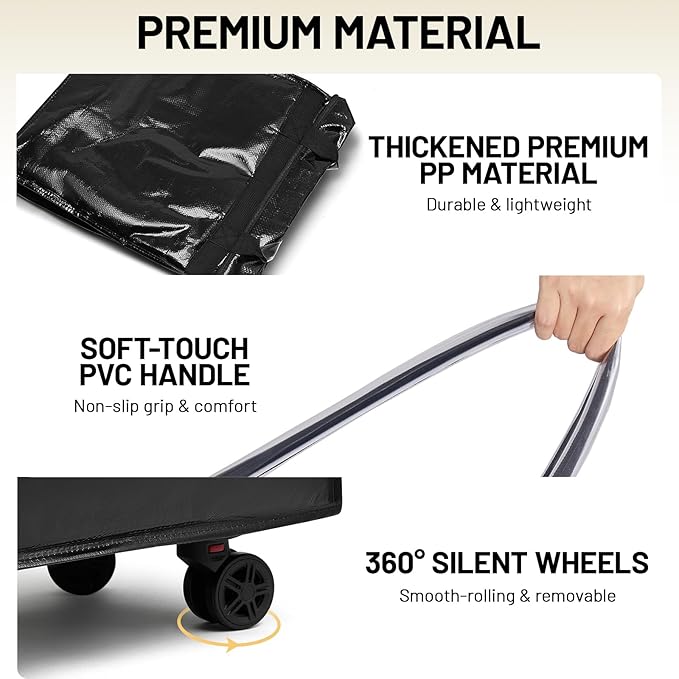 (Large) Fanwoli Reusable Grocery Bag on Wheels with Upgraded Wrinkle-Resistant Fabric | Enhanced Stability Wheels & Extended Handle | Foldable Shopping Trolley for Laundry, Carries Up to 130 L