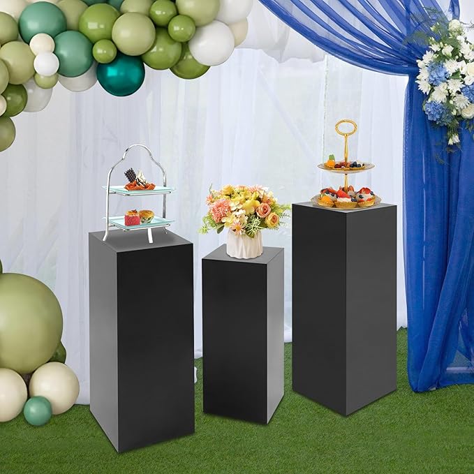 Eapmic Pedestal Stands for Party, Cake Pedestal Stand, Dessert Table Display Plinth Pillars, Sculpture Display Column Decoration Cube for Wedding Birthday (Black, Square-3Pcs(31.49"+25.59"+23.62"))