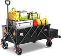Collapsible Wagon Cart with Extended Tailgate,Heavy Duty Folding Cart, 155L Foldable Utility Wagons for Beach, Picnic, Grocery, Outdoor Camping(Black)