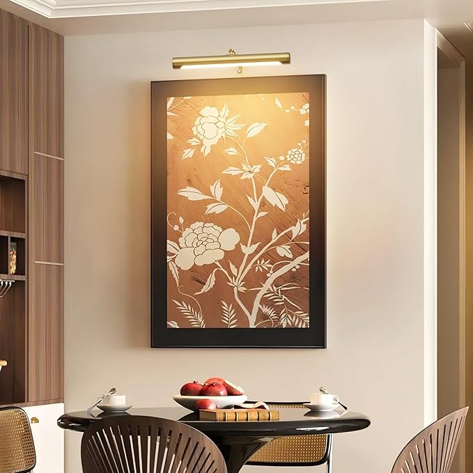 4W Picture Light Plug in, 12" Adjustable LED Art Light with Remote Control, Dimmable Wall Light for Picture Display Dartboard Art Work (Gold)