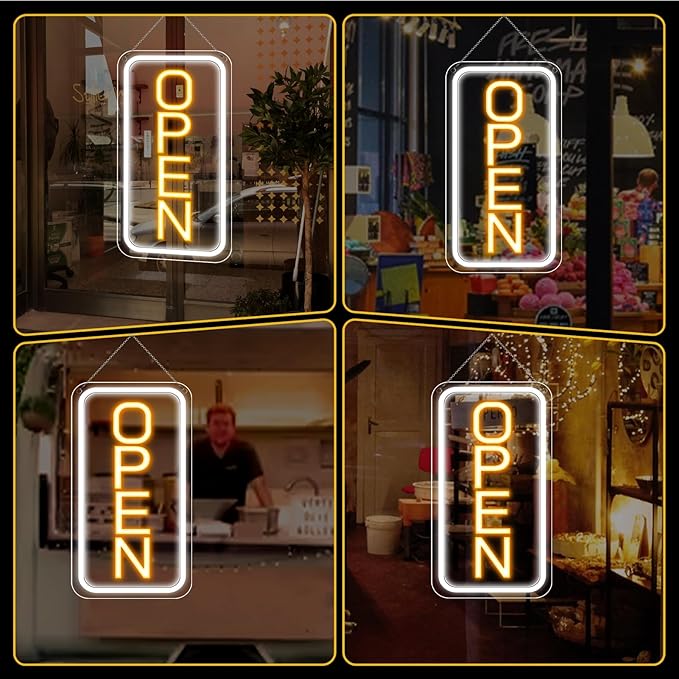 inShareplus 16"x 9" Super Bright Open Sign,12V LED Neon Open Signs for Business for Window, with ON/OFF Switch, Electric Light up Signs for Stores, Restaurants Retail Shops (Yellow-White-Vertical)
