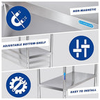 Stainless Steel Table for Prep & Work with Undershelf 24 x 30 Inches NSF Metal Commercial Kitchen Prep Table with Adjustable Under Shelf Worktable for Restaurant Home Outdoor