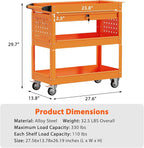 3 Tier Rolling Tool Cart with Drawers, Heavy Duty Utility Cart on Wheels, Large Storage Capability Service Cart for Garage, Warehouse and Repair Shop (Orange)