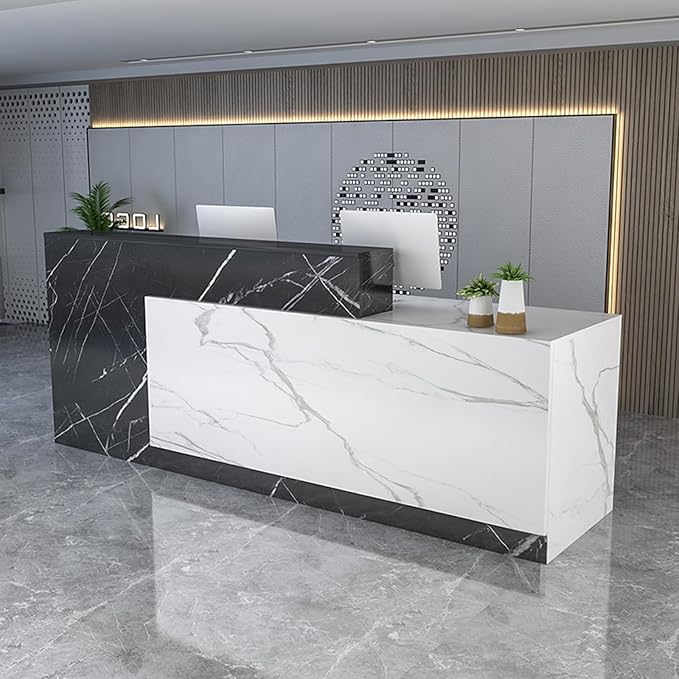 Reception Counter Desk With Lockable Drawers, Modern Retail Front Desk, Wooden Computer Table for Checkout Office, Beauty Salon, Lobby, Home Office