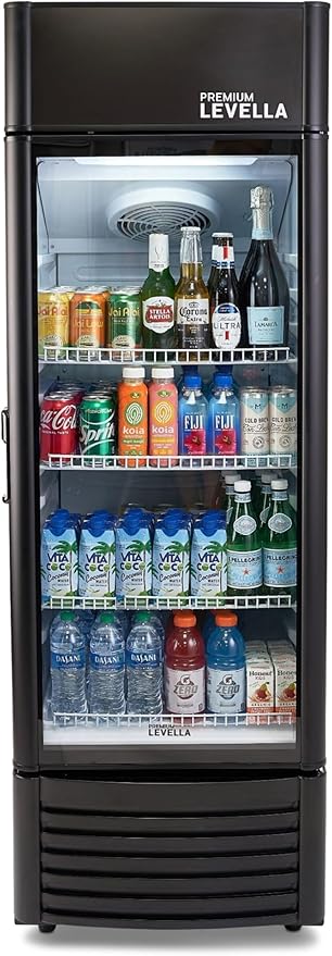PremiumLevella PRF907DX Glass Door Display Refrigerator 9.0 cu ft Commercial Beverage Cooler Merchandiser With Customizable Lightbox - Black