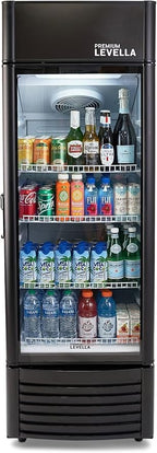 PremiumLevella PRF907DX Glass Door Display Refrigerator 9.0 cu ft Commercial Beverage Cooler Merchandiser With Customizable Lightbox - Black