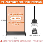 Heavy Duty Rolling Sidewalk Sign 24x36 Inch - Double-Sided Sandwich Board Poster Stand with Wheels, Slide-in Floor Standing Sign Holder Stand for Outdoor Business Advertising (Frame only)