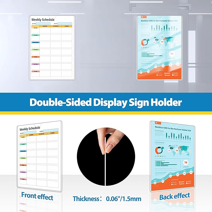 20 Pack Wall Sign Holder 8.5x11 Magnetic Plastic Sign Holder with Magnetic and Adhesive Tapes, Adhesive Clear Display Sign Frame for Fridge, Metal, Wall, Door, Document Protectors Holders