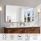 FORBATH 30x55 Inch Silver Bathroom Mirror for Over Sink, Large Rectangular Wall Mirror with Metal Frame, Rounded Corners for Bathroom, Bedroom, Entryway Decor (Horizontal or Vertical)