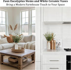 19" Fake Plants with Vase,40 Faux Eucalyptus Stems 2 White Ceramic Vases Realistic Artificial Plants indoor Artificial Greenery Stems in Vases for Centerpieces Bathroom Bedroom Modern Farmhouse Decor