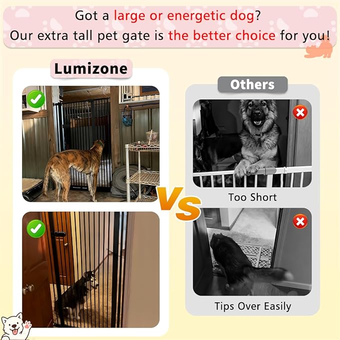 Lumizone Extra Tall Cat Gate 55.12" High Pressure Mounted Extra Wide 2025 New (17 Sizes) 1.37" Gap No Drilling Auto-Close One-Handed Operation Tall Pet Gate for Dogs(Black, 55.12" H x 50.98"-55.11" W)