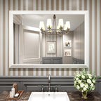Amorho Bathroom Mirror, 48x35 Inch White Thick Metal Framed Wall Mirrors for Over 2 Sinks, Bedroom, Living Room, Entryway, Large Rectangle Wall-Mounted Mirrors.