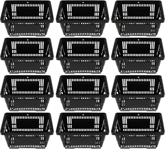 12PCS Shopping Baskets with Handles, Black Plastic Shopping Basket Set, 21L Portable Grocery Baskets with Handles, Grocery Shopping Basket Set for Stores, Supermarket, Retail,Shopping Carrying