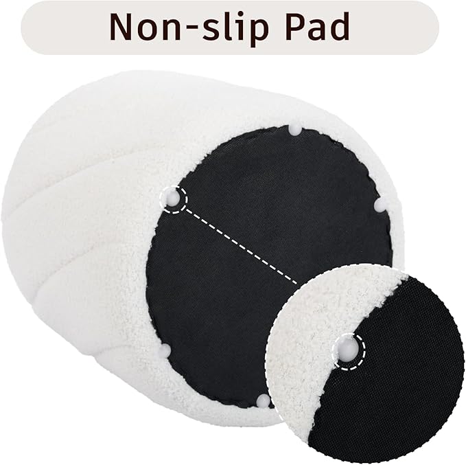 Modern Round Ottoman, Spiral-Tufted Foot Stool Ottoman, Teddy Fleece Upholstered Vanity Stool for Makeup, Bedroom, Living Room, White