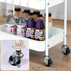 Under Desk Storage Cart 2 Tier Utility Rolling Cart with Wheels, Small Metal Mobile Trolley with Handle Two Tiered Utility Organizer Roller for Kitchen Office Bathroom Pantry Room, White