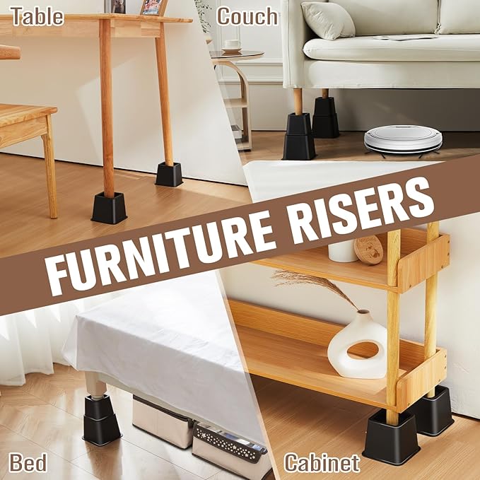 Bed Riser/Furniture Lift Bed/Bed risers/Furniture Lifter/Table risers/Frame Risers Create Under Bed Storage Heavy Duty for Furniture Height Adjustment (Black 9 Pack, 8 Inch)