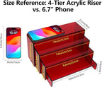 ELEGANTLIFE Acrylic Display Riser,4.3mm Heavy Duty Crystal Display Stand Shelf Layered Aesthetic, Jewelry Display Shelf Risers for Décor,4 Pack Set Multi-color (Red)