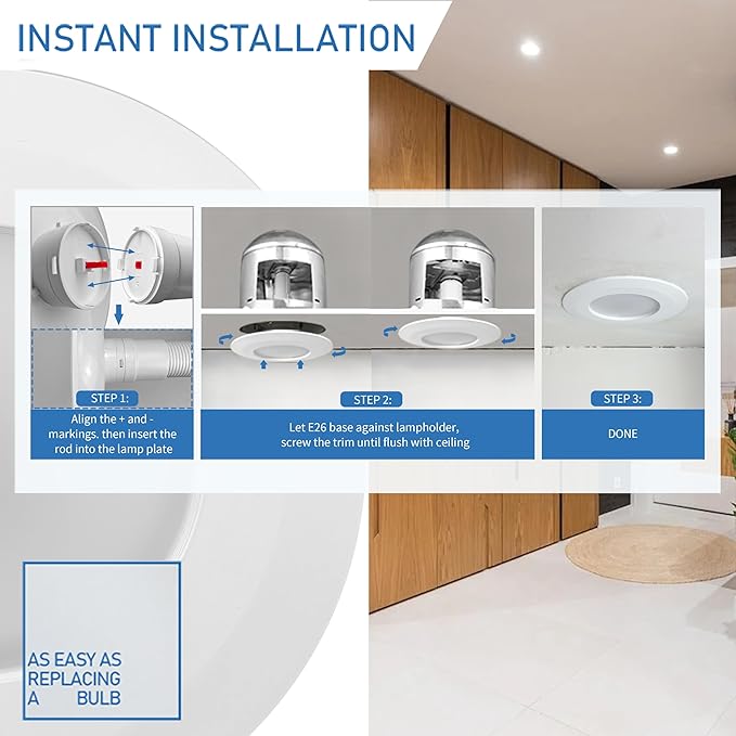Jolux 4-Pack 5/6" Retrofit LED Recessed Lighting,60W,5000K Daylight,800 Lumens,Dimmable,Led Replacement can Lights,Simple Installation Adjustable Retrofit Downlight,ETL,E26 Base,Bevel Trim