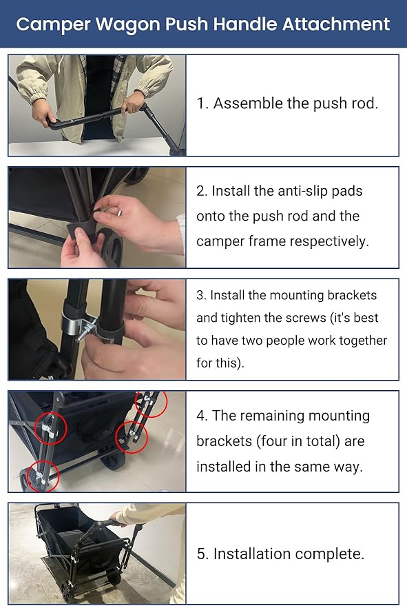 Camper Wagon Push Handle Attachment - Foldable Garden Carts Replacement for Outdoor Grocery Trolley, Not Include Cart
