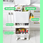 42L Kitchen Trash Can, Large Three-Layer Dual Trash and Recycling Bins, Vertical Dry and Wet Separation Waste Sorting Bins with Wheels for Kitchen, Bedroom, Livingroom, White (Without Bucket)