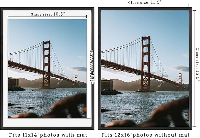 Frametory, 12x16 Metal Picture Frame with Mat for 11x14 Picture & Real Glass, Aluminum Photo Frame Collection (Black, 2 Pack)