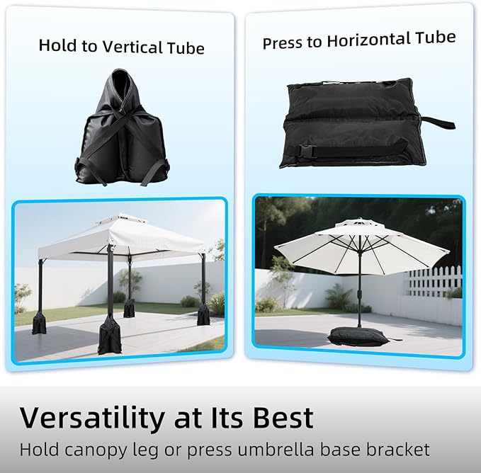 Set of 4 Sand Bags(160lbs) with 1680D Heavy Duty Fabric and Double Sewing Line and Zipper Perfect for Outdoor Gazebo Canopy Leg Umbrella Tent Carport Weights (Black)