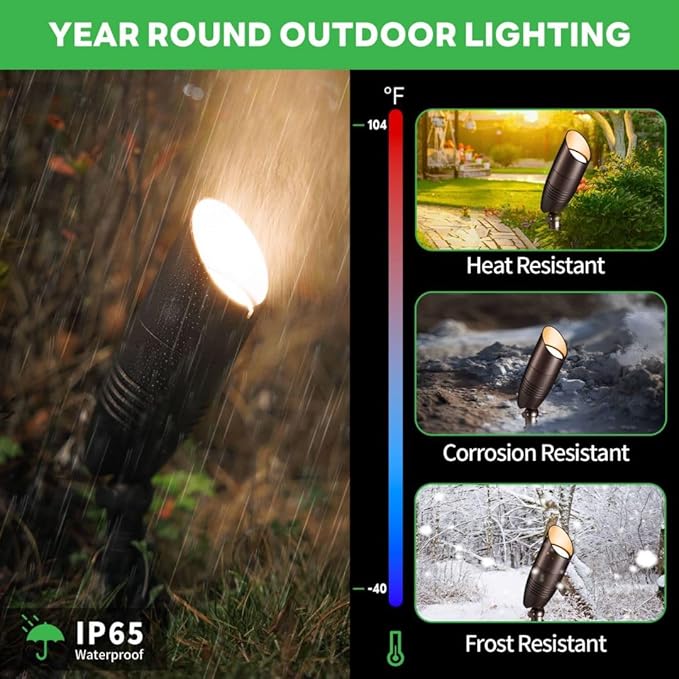 Low Voltage Spotlight, 3CCT 3000K/4000K/5000K Adjustable, Outdoor 12V LED Landscape Lighting, Waterproof IP65 ORB Aluminum Spot Light for House Tree Garden Yard Uplighting