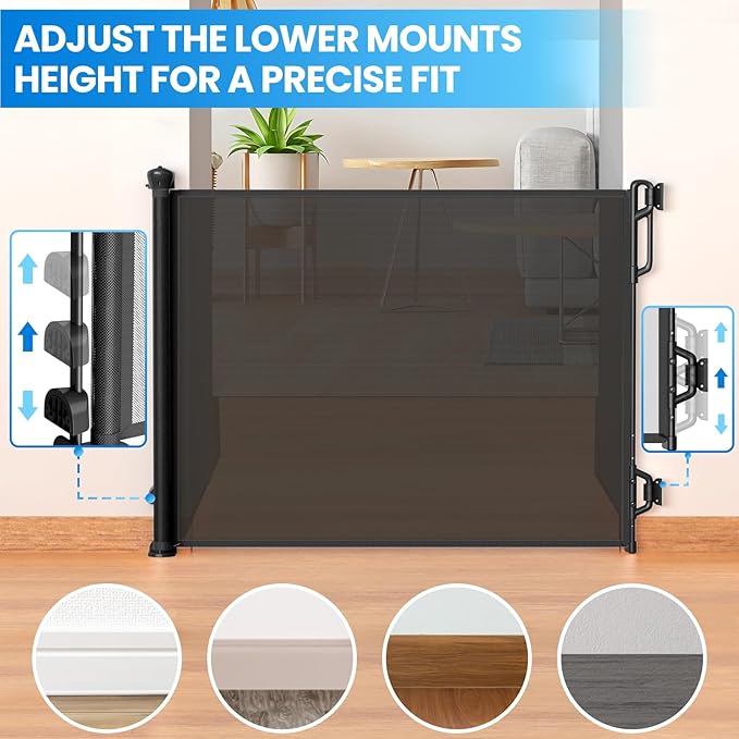 Retractable Safety Baby Gate or Mesh Dog Gate,Durable Portable Mesh Retractable Gate,Easy to Use for Stairs, Doorways, Hallways, Indoor, Outdoor, 33.5" Tall, Up to 55" Wide, Black