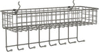 Spectrum Pegboard & Wall Mount Wire Basket With 8-Hook Station (Industrial Gray) - Storage & Organizer For Garage, Tools, Shed, Home, Work Bench, Crafts, & More