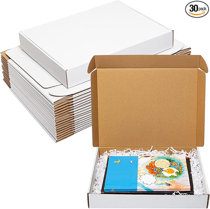 White Shipping Boxes 13x10x2" 30 Pack - Corrugated Cardboard Box Mailers for Small Business, Literature Mailer Packaging Supplies