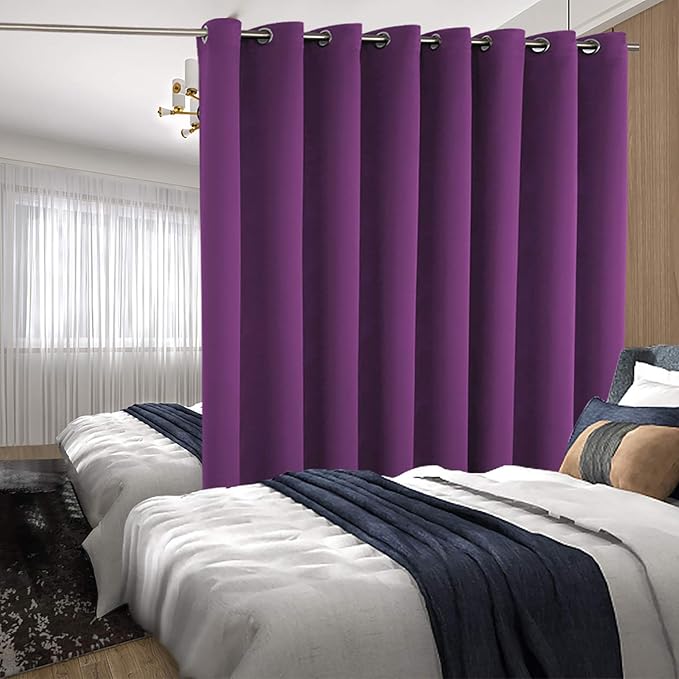 BGment Extra Wide Room Divider Curtain 96 Inch Length for Living Room, Room Darkening Curtain for Patio Sliding Door, Privacy Noise Reducing Blackout Drape for Bedroom, Purple, 1 Panel, 120 Wide