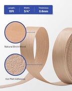 Birch Edge Banding 3/4 inch x 10 ft Real Wood Veneer Plywood Edge Banding Iron-on Pre-glued Veneer Edging Tape for Cabinet Repairs Furniture Restoration