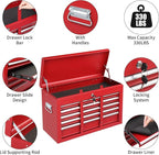 Winado 24" Portable Tool Box, 5 Drawers & Top Storage Tray Tool Box with Drawers, Lockable Metal Tool Chest Cabinet for Garage, Warehouse, Repair Shop & Home, Red