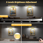 Lightbiz Picture Light, 20inch 6000mAh Rechargeable Picture Lights for Wall Battery Operated Wall Lights with Remote, 3 Colors Paintings Light Dimmable Art Light for Artwork, Gallery (Gold)