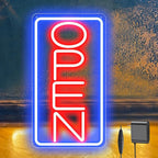 Led Neon Open Signs for Business,16.5"X 9" Ultra Bright Open Signs, Powered by 12V/2A AC Adapter, 6 Levels Adjustable Bright Led Neon Open Sign for Bar Salon Coffee Stores Club Hotel (Vertical)