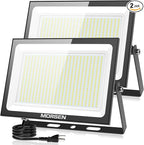 MORSEN 500W Flood Lights Outdoor, 60000lm Bright LED Work Light with Plug, 6500K Daylight White LED Flood Lighting, IP66 Waterproof Security Yard Lights for Yard Garage Stadium 2 Pack