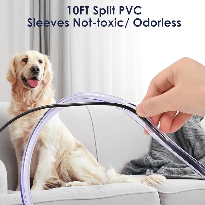 Dog and Cat Cord Protector from Pets No-Chew Solution, Pet Wire Flexible Cable Sleeve 10ft/2mm Thick, 1/2in Diameter Wire Protector Tubing for Cord, Cable Cover for USB Charger,Odorless,1Pack